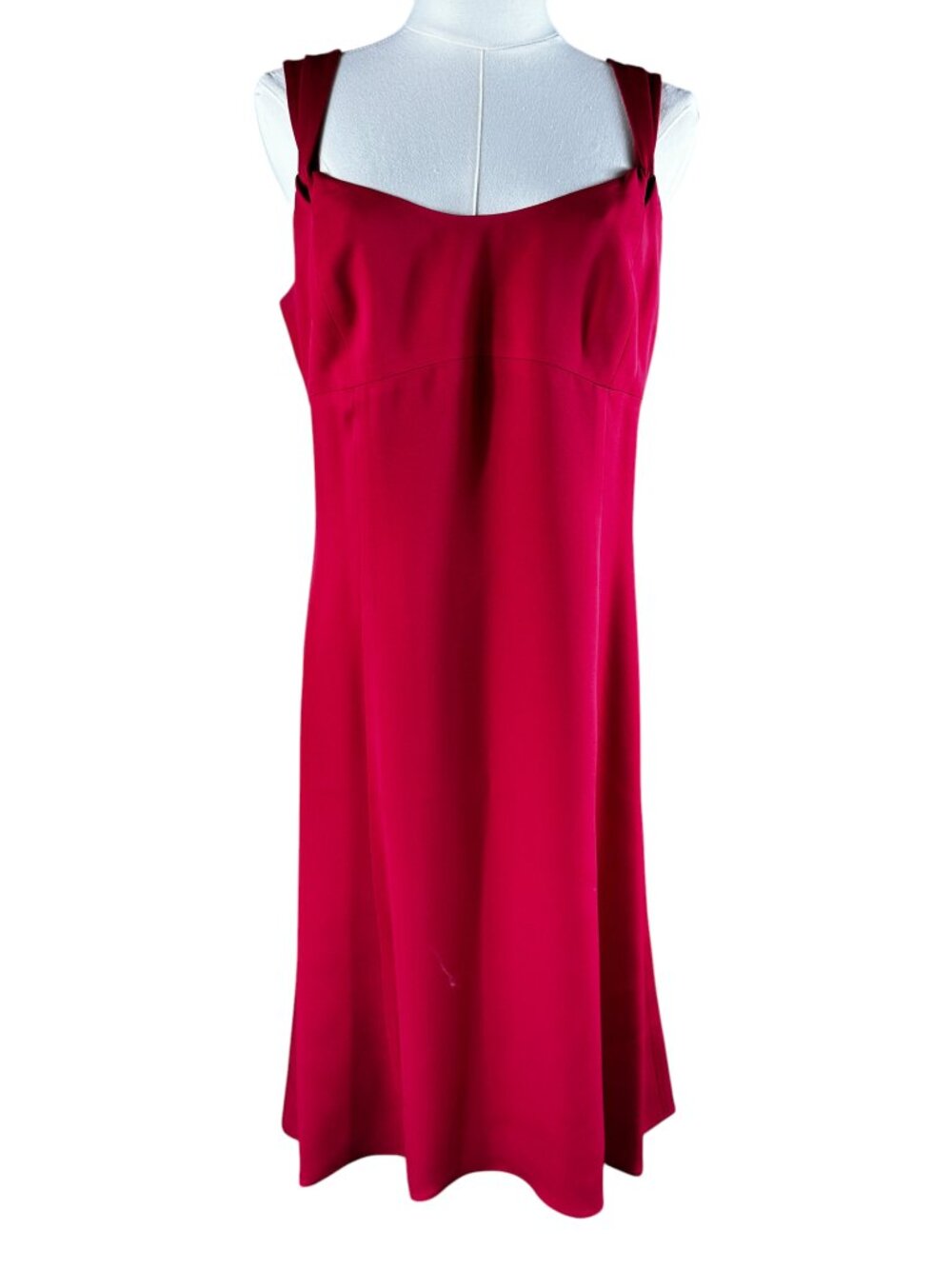 Ann Taylor LOFT 100% Silk Red Midi Dress Size 8 Square Neck Y2K